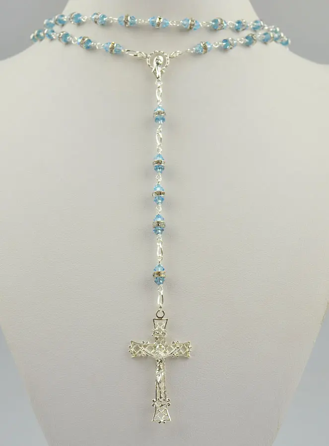 Rozenkrans Lichtblauw Kristal en 925 Zilver (pic 2)