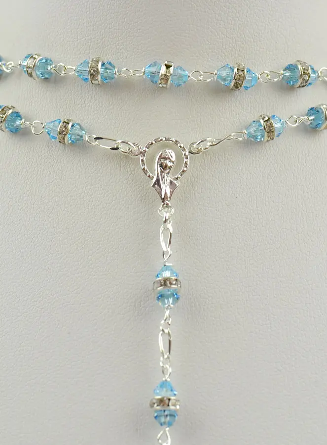 Rozenkrans Lichtblauw Kristal en 925 Zilver (pic 3)
