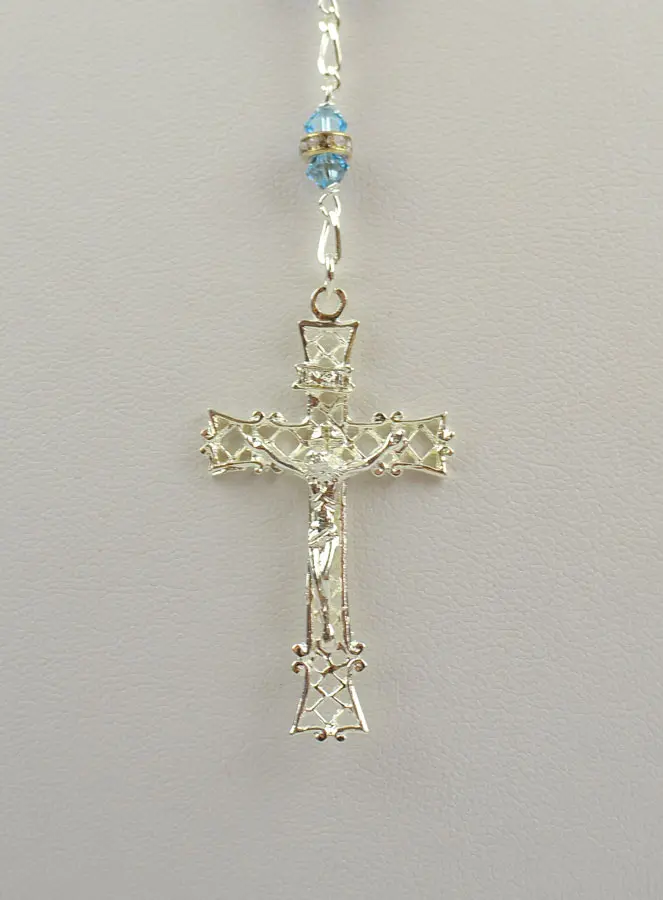 Rozenkrans Lichtblauw Kristal en 925 Zilver (pic 4)
