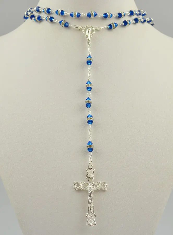 Rozenkrans Saffier Blauw Kristal en Echt Zilver (pic 2)