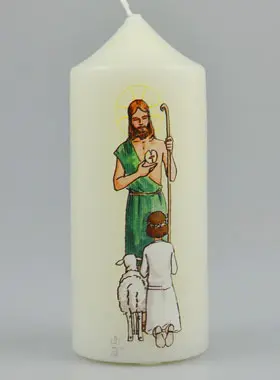 Kaars Eerste Communie Jezus Goede Herder & Meisje met Bruin Haar (pic 1)
