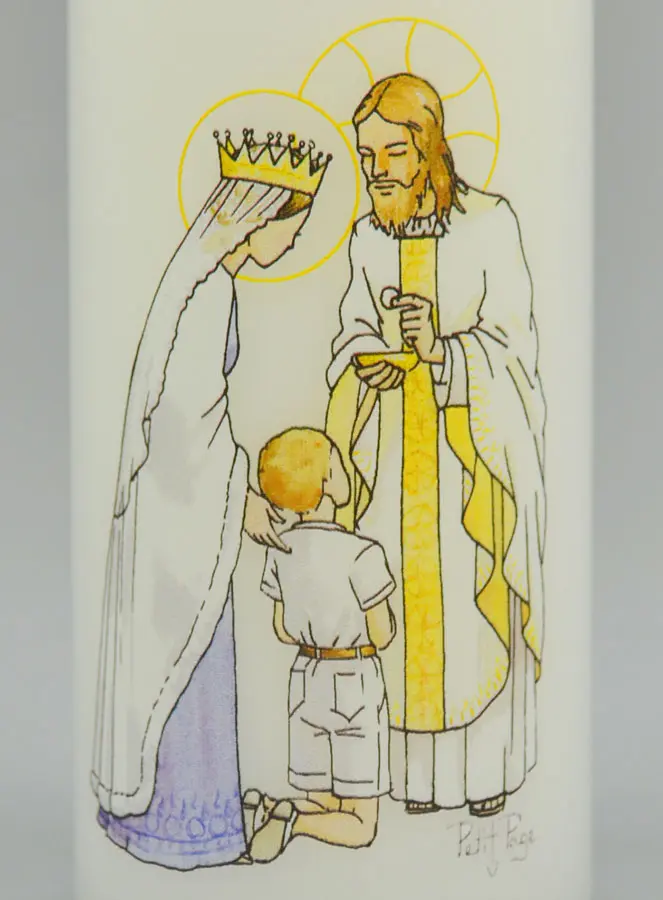 Kaars Eerste Communie Ontvang de Eucharistie - Jezus en Maria - Blonde Jongen (pic 3)