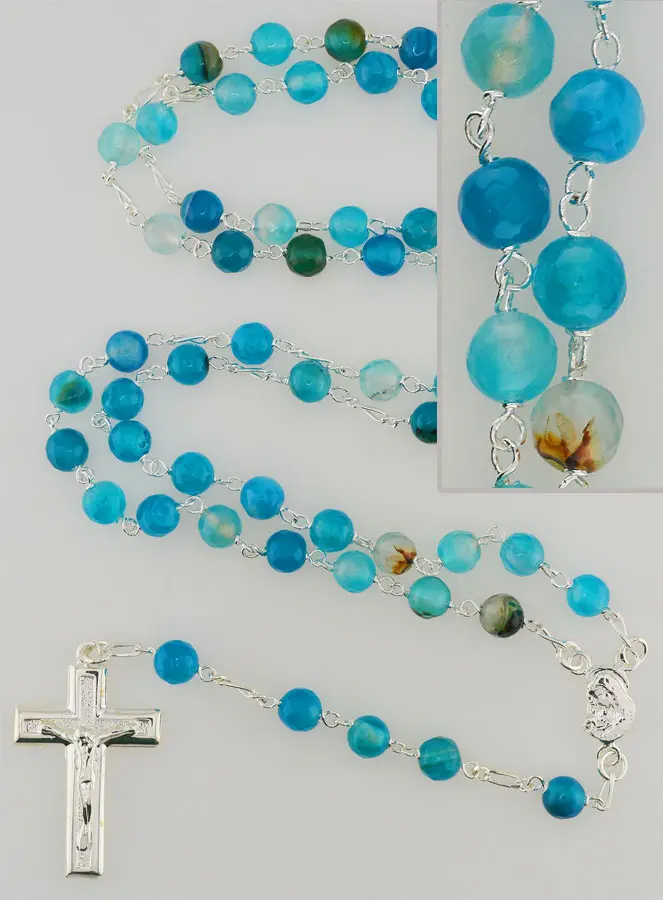 Rozenkrans Blauwe Agaat Steen en 925 Zilver (pic 1)