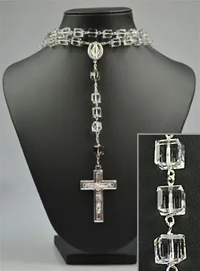 Rozenkrans Collier Vierkant Kristal en 925 Zilver (pic 1)