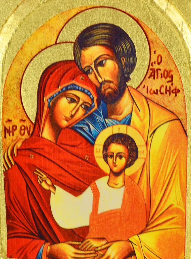 Afgeronde Byzantijnse Icoon - Heilige Familie 13cm (pic 3)