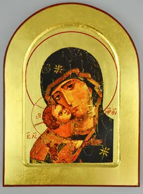 Halfronde Byzantijnse Icoon - Onze Lieve Vrouw van Tederheid 24cm (pic 1)