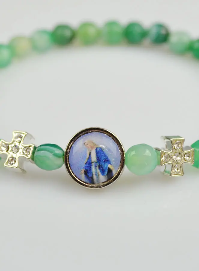 Religieuze Armband met Groene Agaat - Kruis & Medaille Maria Wonderdadige (pic 3)
