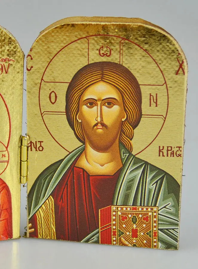 Religieuze Icoon Tweeluik Onze-Lieve-Vrouw van Kazan & Jezus Pantocrator - 7cm (pic 3)