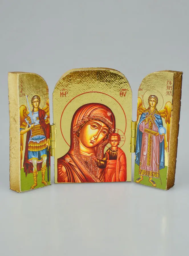 Religieuze Icoon Drieluik Onze-Lieve-Vrouw van Kazan & Heilige Aartsengelen - 7cm (pic 2)