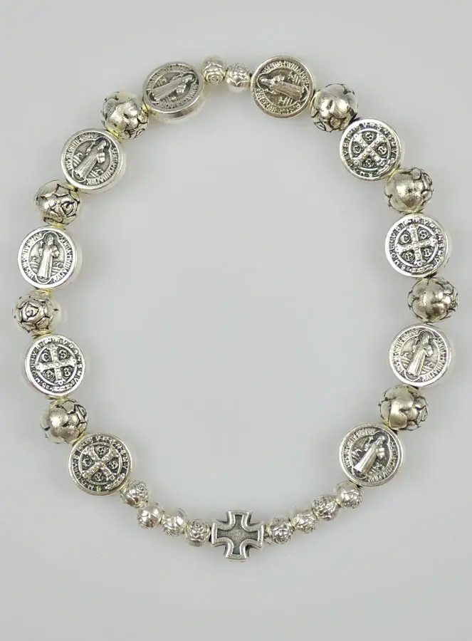 Religieuze Tientje Armband Heilige Benedictus Zilverkleurig (pic 2)