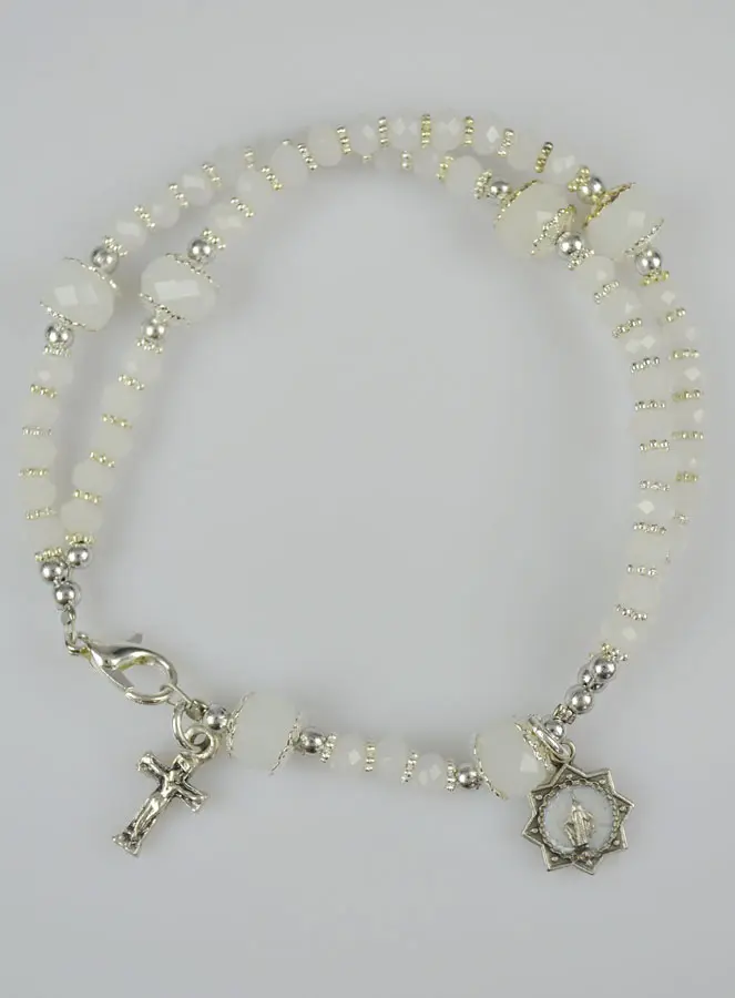 Tientje Armband Wit Kristal - Kruis & Wonderdadige Medaille (pic 2)