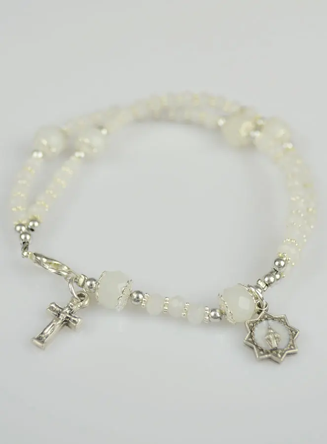 Tientje Armband Wit Kristal - Kruis & Wonderdadige Medaille (pic 3)