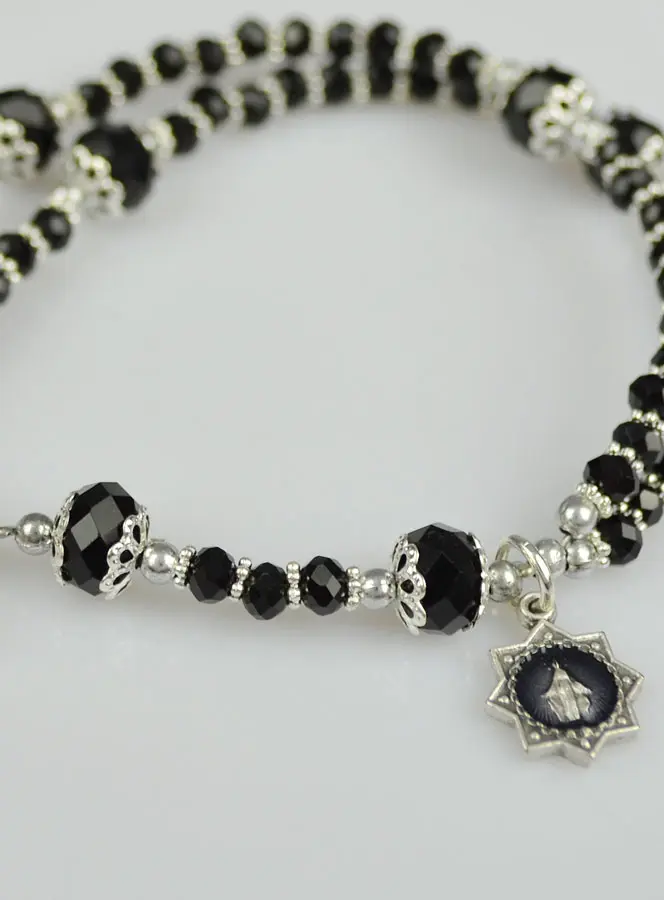 Armband Tientje Zwart Kristal - Kruis & Wonderdadige Medaille (pic 4)