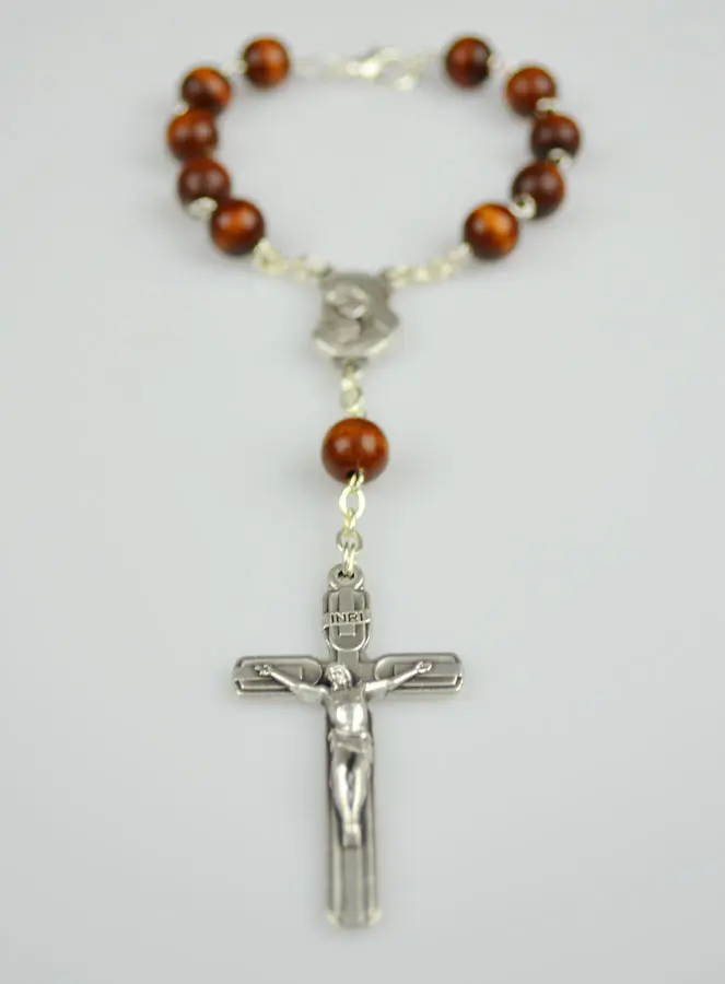 Rozenkrans Tientje Heilige Maagd Maria Bruine Kralen & Kruis van Jezus (pic 3)