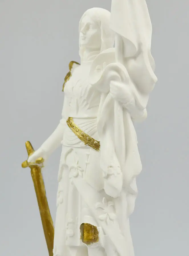 Albast Beeld Jeanne d'Arc met Gouden Randen - 22cm (pic 4)