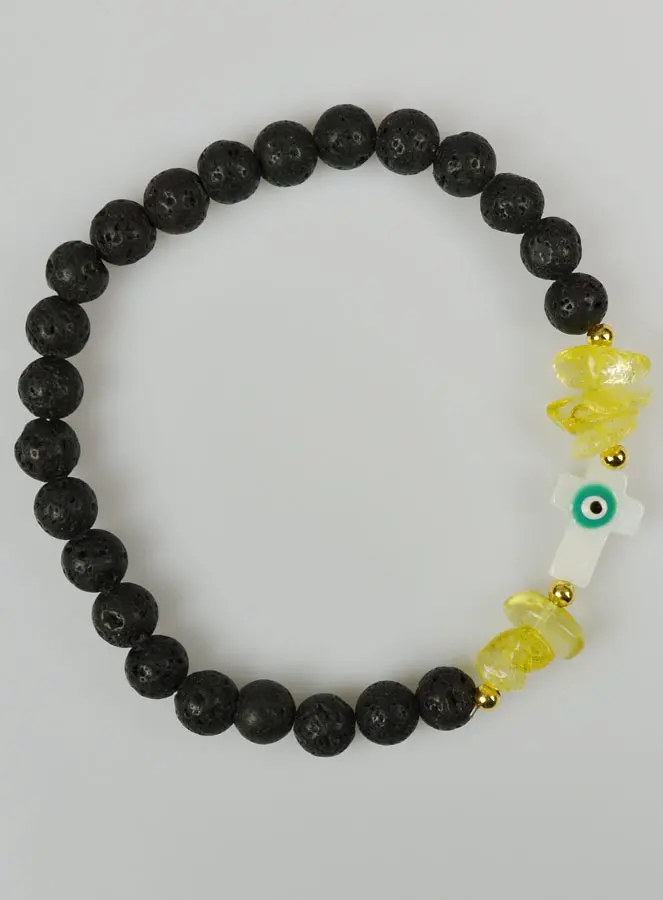Armband met Kruis van Groene Lavasteen en Gele Aventurijn (pic 2)