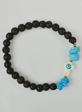 Armband met Kruis van Groene Lavasteen en Turkoois (pic 1)