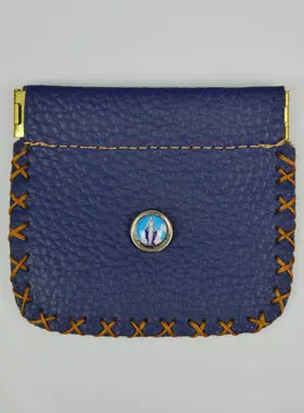 Portemonnee met Medaille Maria Wonderdadige - Blauw Leer (pic 1)