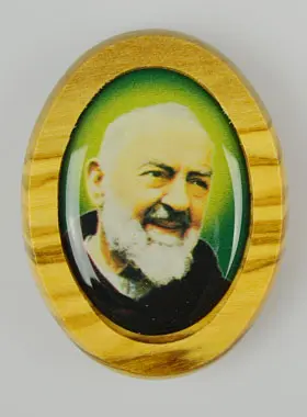 Auto Badge Pater Pio van Olijfhout 4cm (pic 1)