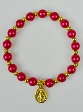 Religieuze Armband Tientje Maria Wonderdadige - Rood Parelmoer (pic 1)