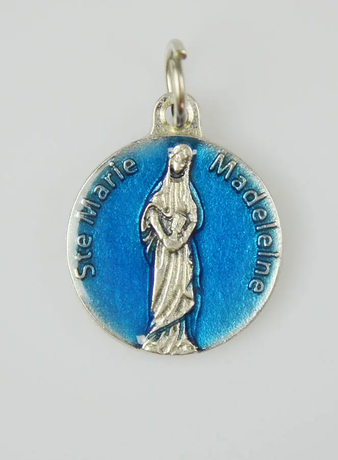 Medaille Heilige Maria Magdalena Zilverkleurig en Blauw Emaille - 18 mm (pic 3)