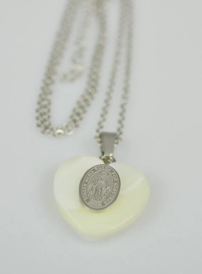 Religieus Collier Parelmoer Hart en Wonderdadige Medaille - Zilver (pic 4)