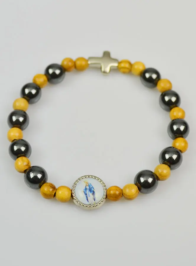 Religieuze Edelsteen Armband - Hematiet en Hout (pic 3)