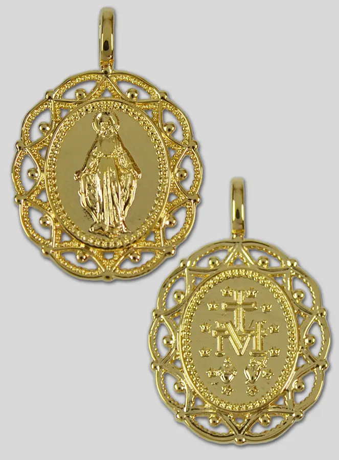Wonderdadige Medaille met Opengewerkte Rand 19mm - 18k Verguld (pic 4)