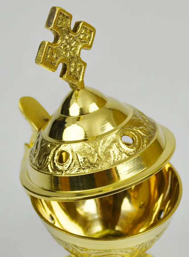 Wierookbrander van Bewerkt Messing met Kruis - 13 cm (pic 4)