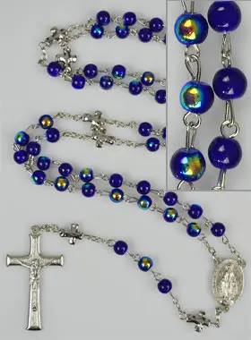 Kralen Rozenkrans met Chroom Effect & Wonderdadige Medaille - Donker Blauw (pic 1)