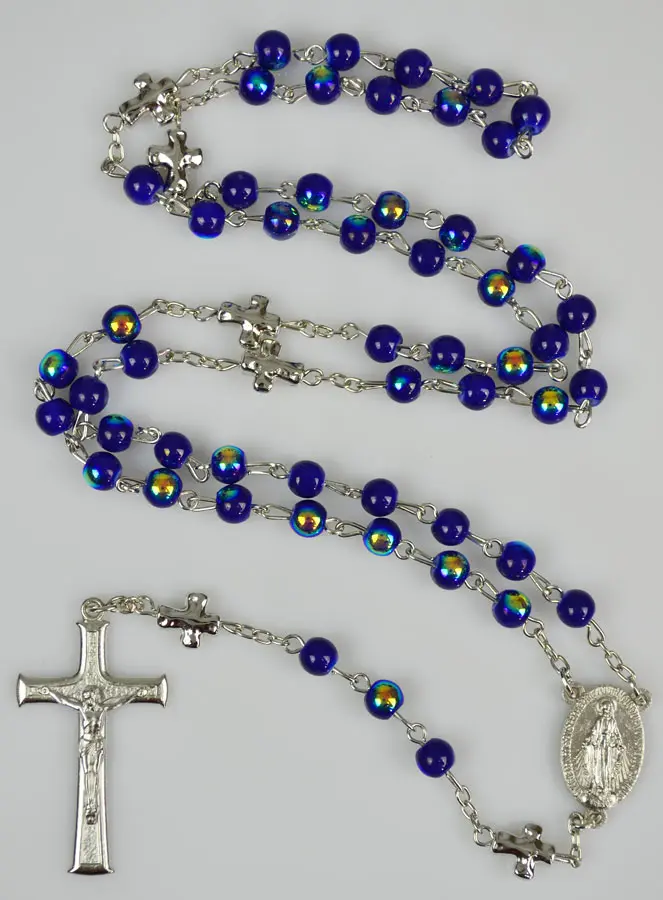 Kralen Rozenkrans met Chroom Effect & Wonderdadige Medaille - Donker Blauw (pic 2)
