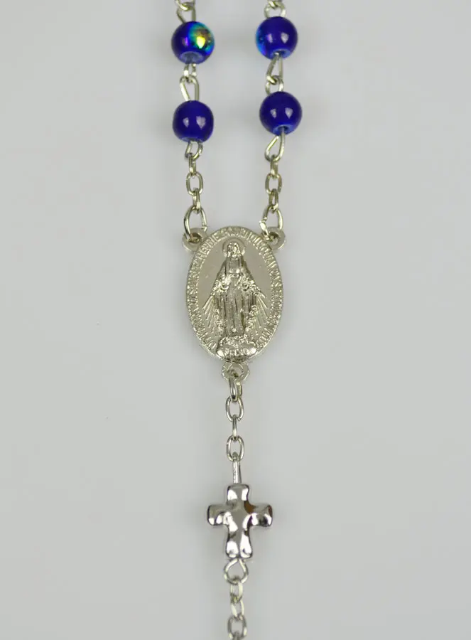 Kralen Rozenkrans met Chroom Effect & Wonderdadige Medaille - Donker Blauw (pic 4)