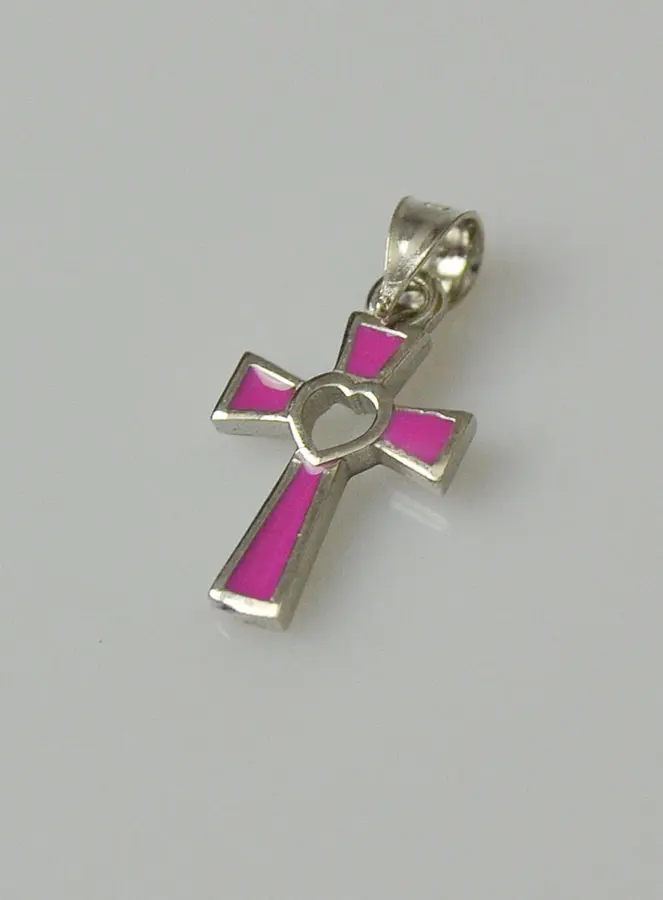 Hanger Kruis 925 Zilver - Roze Hart (pic 3)