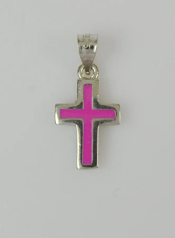 Hanger Kruis 925 Zilver - Roze Emaille (pic 2)
