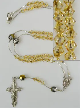 Rozenkrans Collier van gerhodineerd Zilver en Amber Kristal (pic 1)