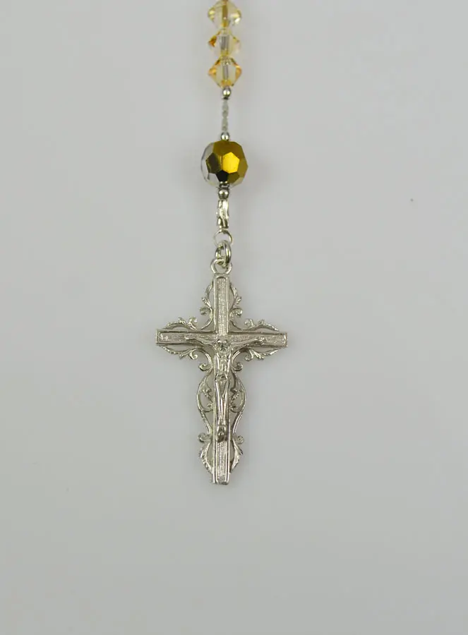 Rozenkrans Collier van gerhodineerd Zilver en Amber Kristal (pic 4)
