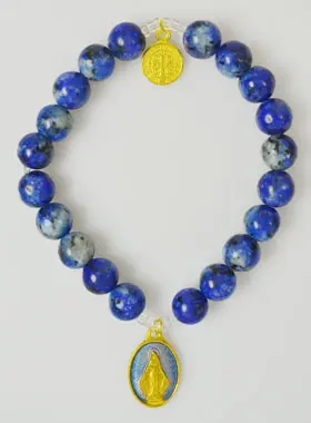 Edelsteen Armband Gemarmerde Agaat - Wonderdadige Medaille en St Benedictus (pic 1)