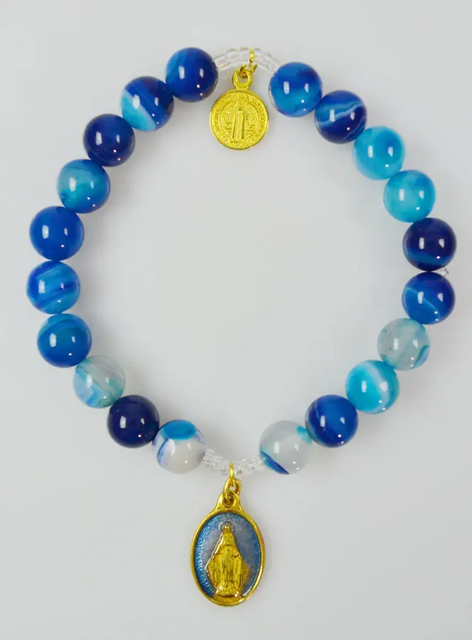 Edelsteen Armband Gestreepte Agaat - Wonderdadige Medaille en H. Benedictus (pic 2)