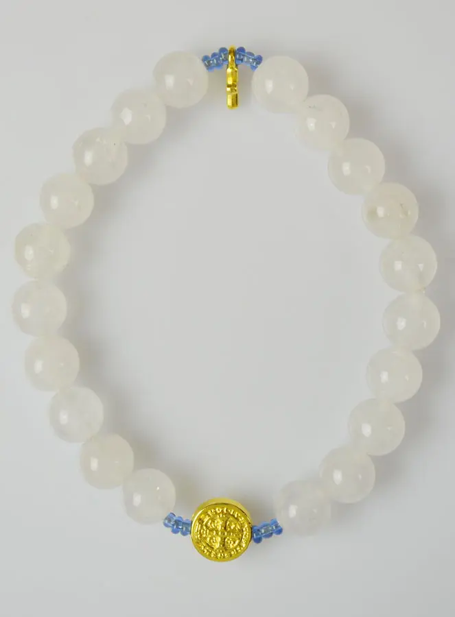 Religieuze Armband Witte Agaat Edelsteen - Heilige Benedictus (pic 2)