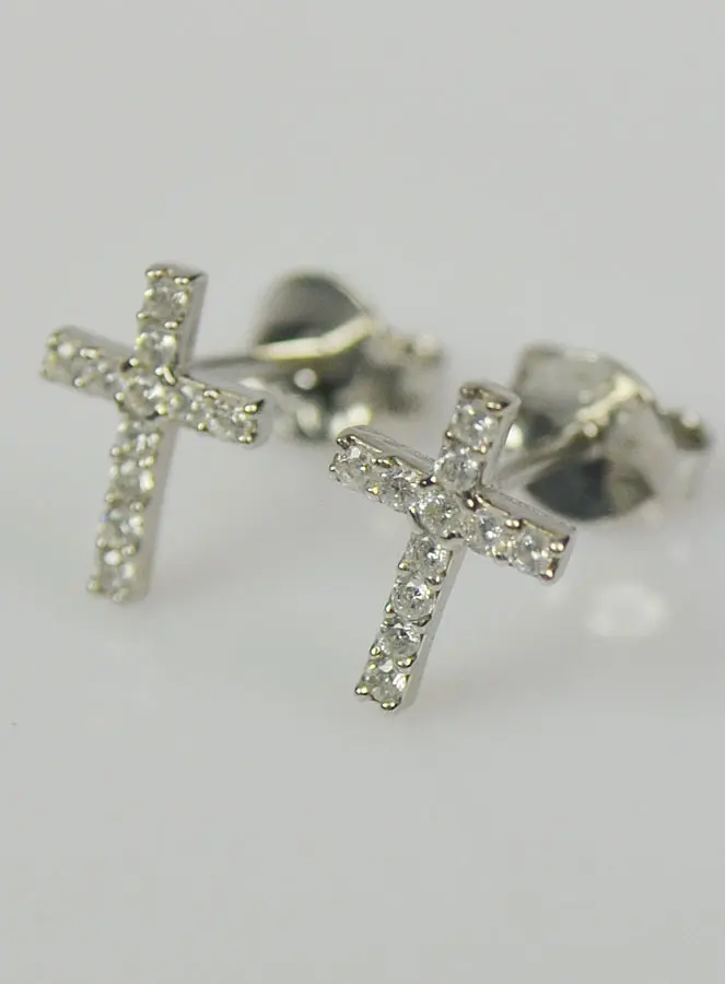 Strass Kruis Oorbellen - Zilver Rhodium (pic 3)