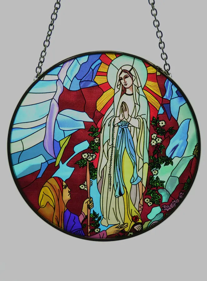 Glas in Lood Icoon Onze Lieve Vrouw van Lourdes - 12cm (pic 2)