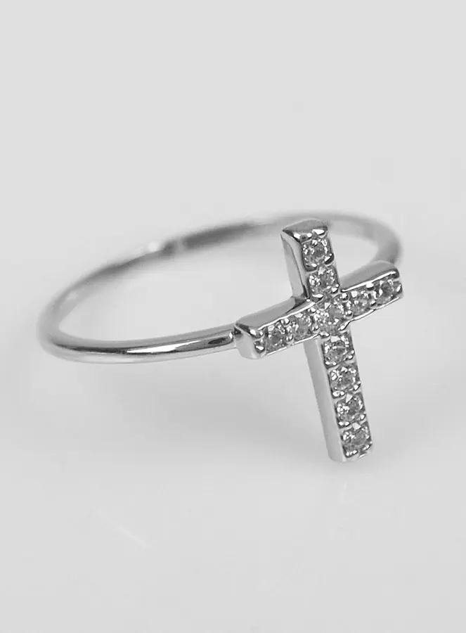 Ring Kruis en Zirkonia - Rhodium Zilver - Maat 48 (pic 3)