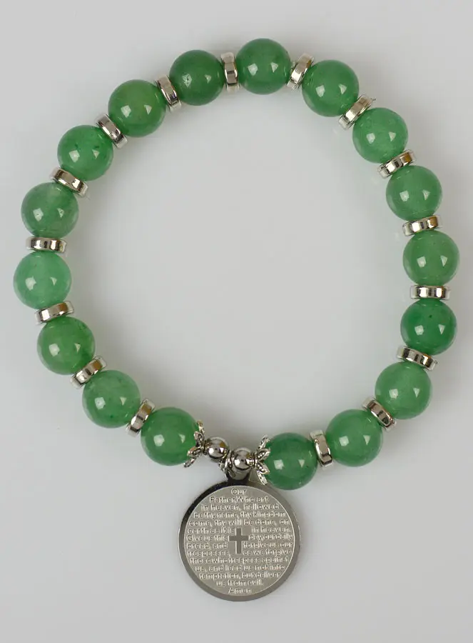 Religieuze Armband van Groene Aventurijn Natuursteen en Onze Vader (pic 1)