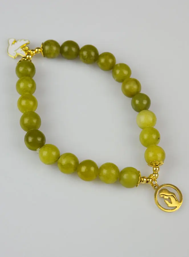 Religieuze Armband met Groene Jade Edelsteen - Hl. Geest en Maagd Maria (pic 3)