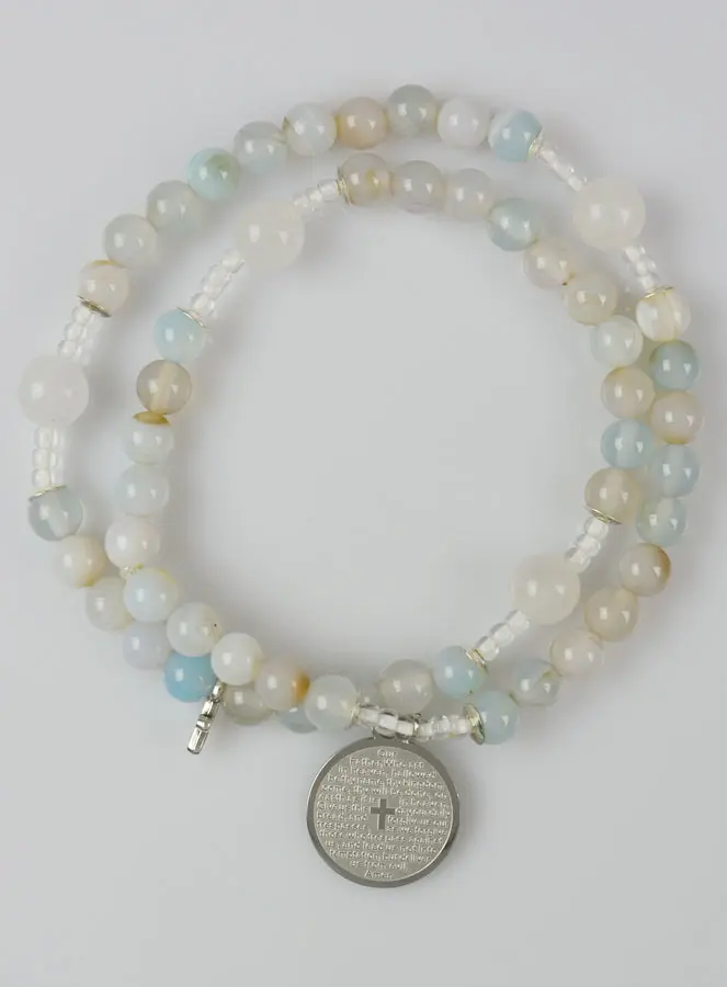 Rozenkrans Armband van Aquamarijn Steen met het Onze Vader (pic 1)