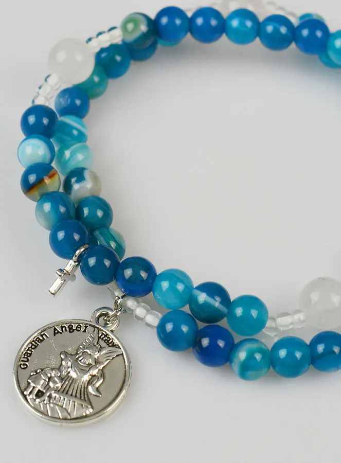 Rozenkrans Armband Blauwe Agaat Edelsteen - Heilige Michaël (pic 4)