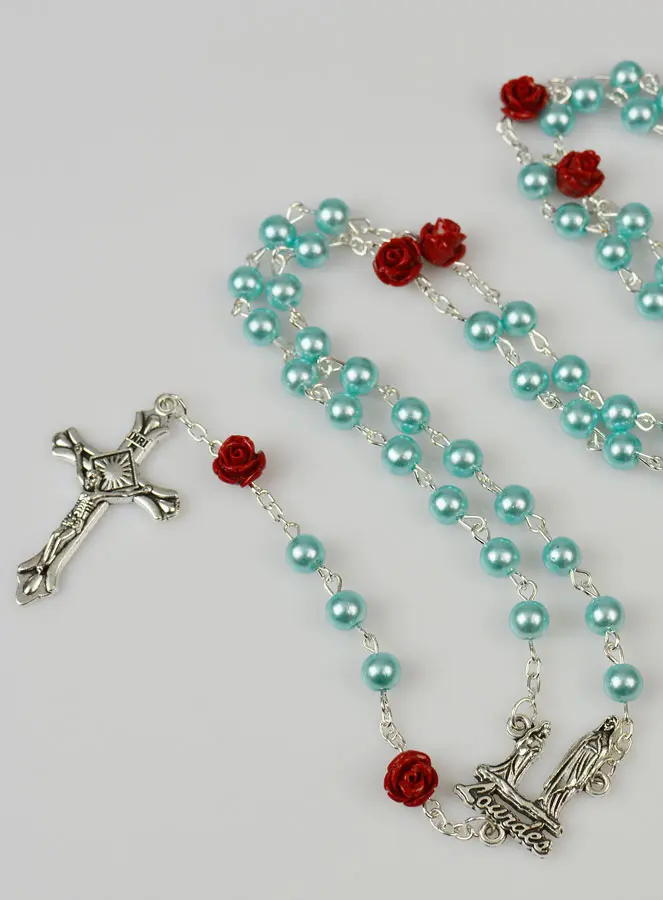 Modieus Trendy Rozenkrans Collier Turquoise Parelmoer op Ketting (pic 4)