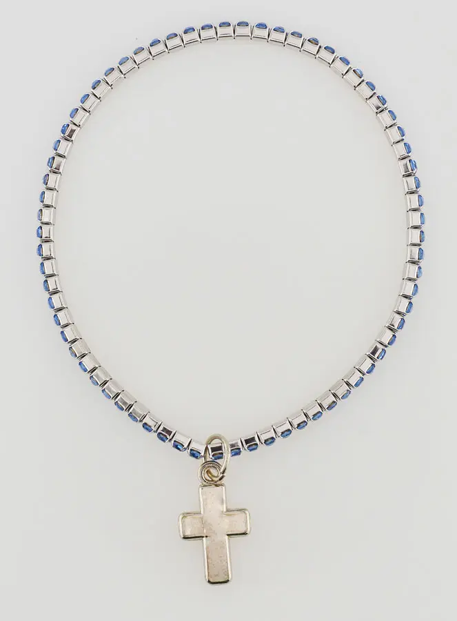 Armband Vierkante Strass Steentjes en Kruis - Blauw (pic 1)