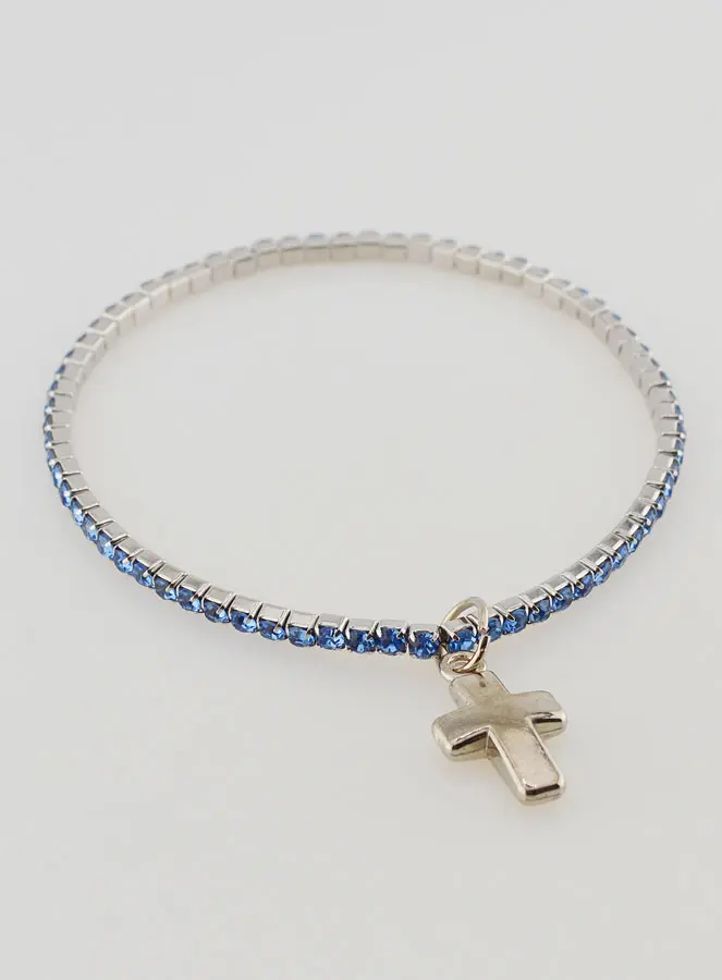 Armband Vierkante Strass Steentjes en Kruis - Blauw (pic 2)