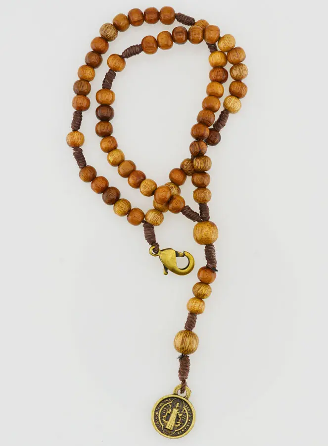 Rozenkrans Armband Hout - Medaille Heilige Benedictus (pic 4)